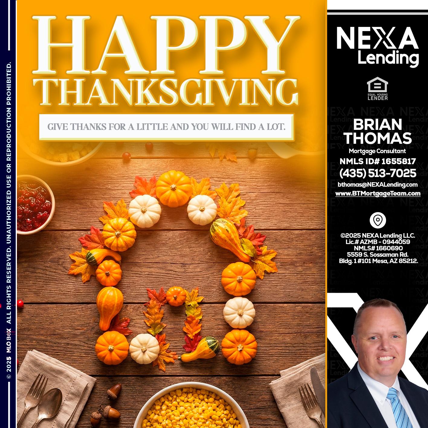HAPPY THANKSGIVING - Brian Thomas -Mortgage Loan Originator