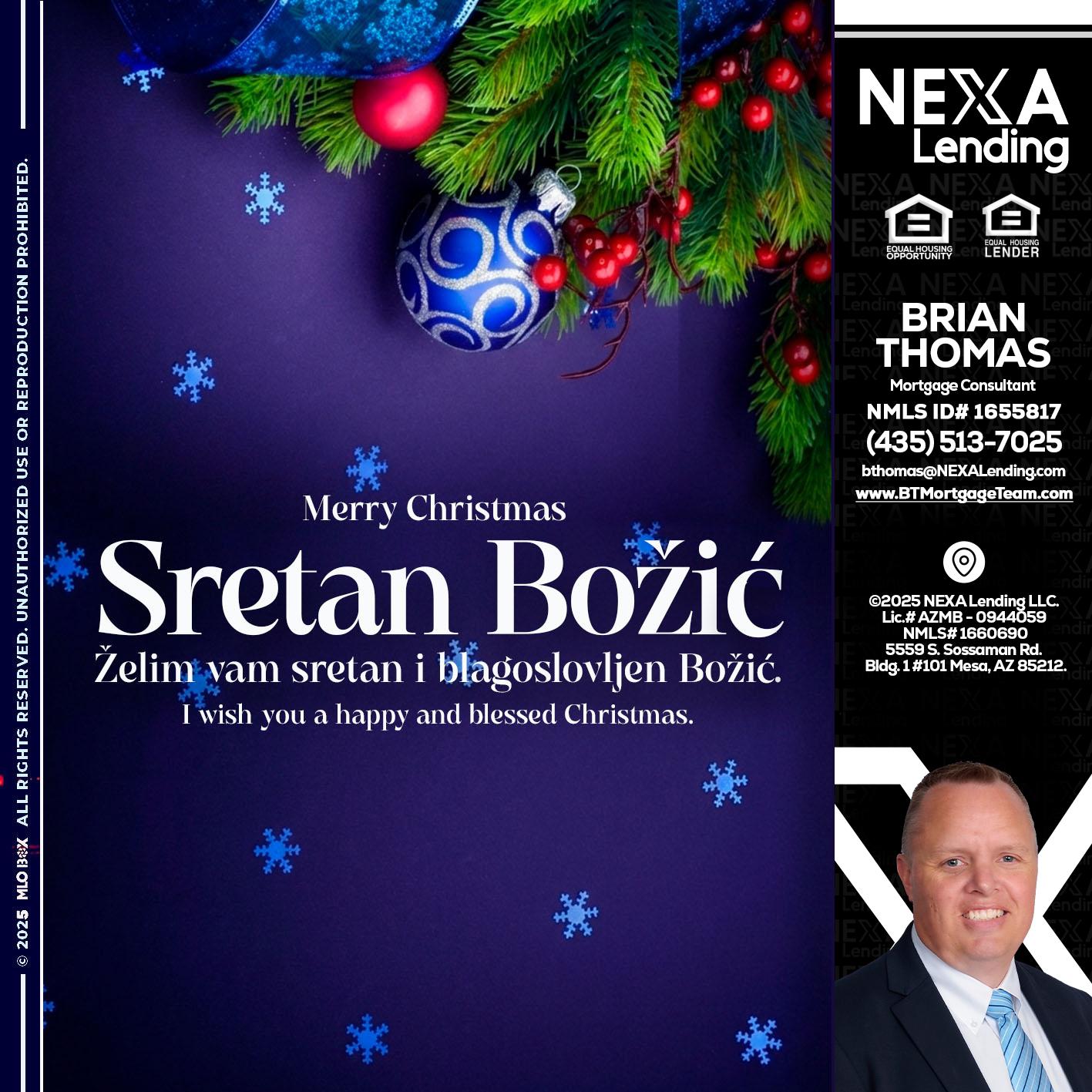 Sretan Božić - Brian Thomas -Mortgage Loan Originator